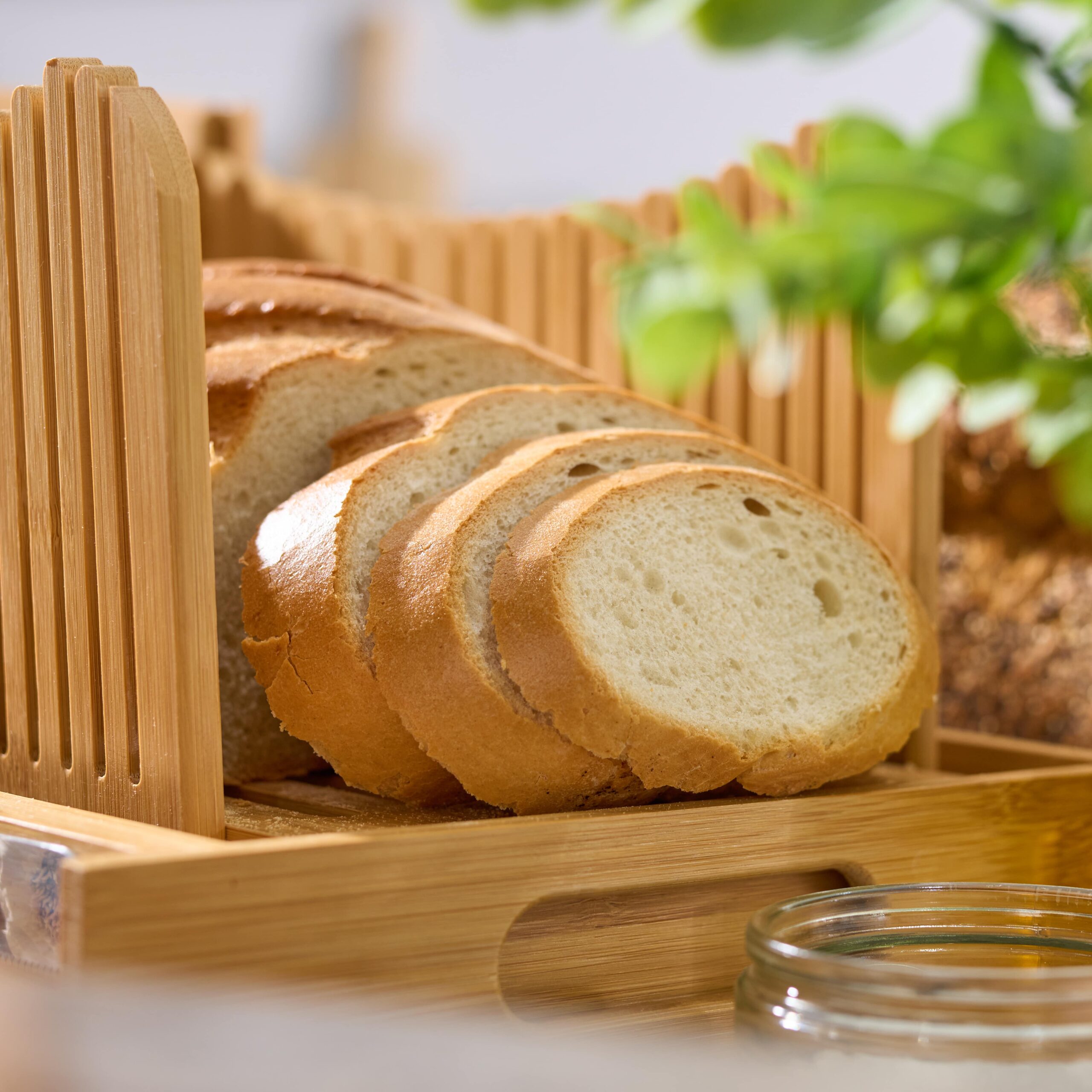 Bamboo Bread Slicer - Adjustable, Compact, Collapsible, Slicing