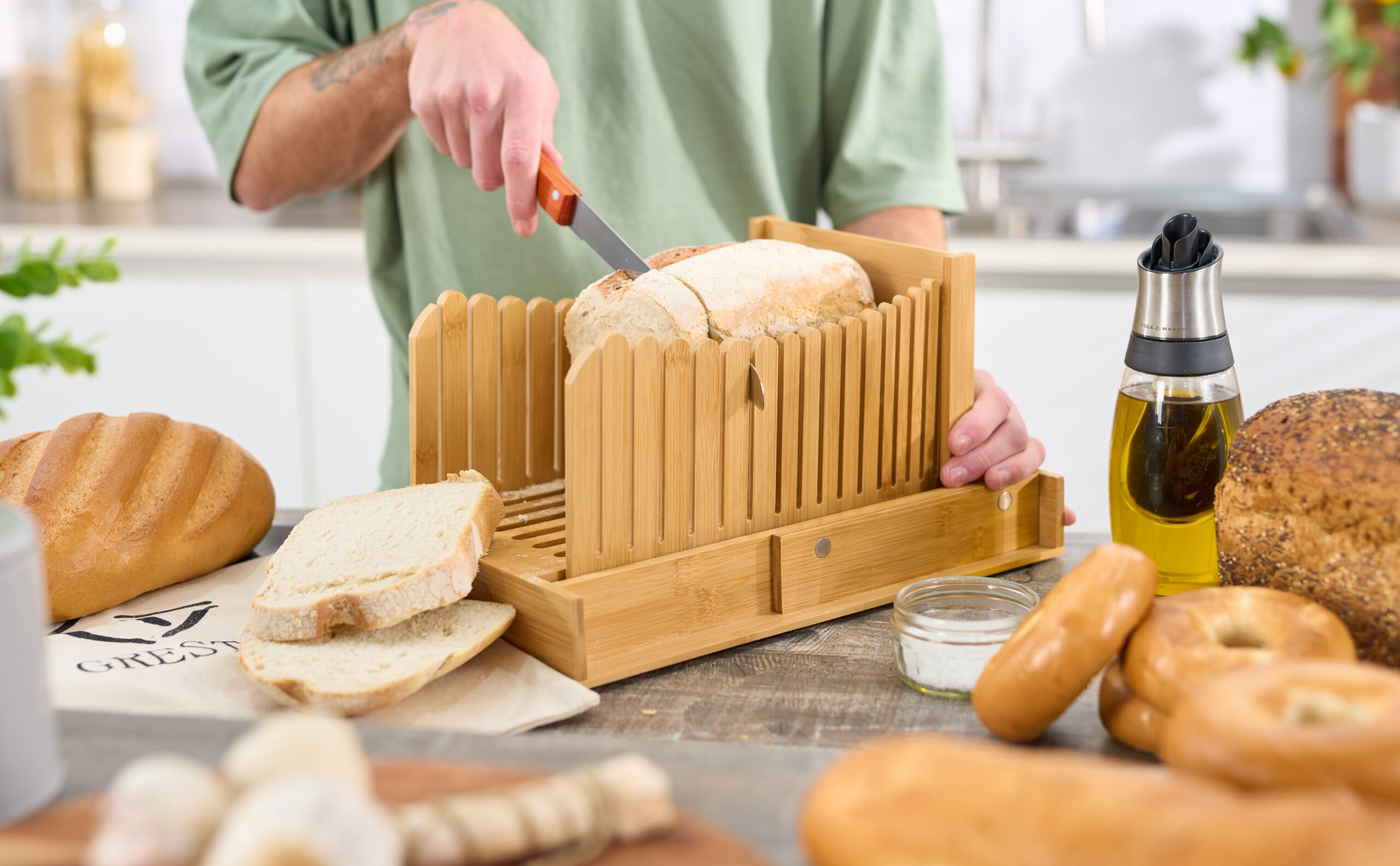 Buy Bamboo Bread Slicers for Homemade Bread with 9 KNIFE, Compact